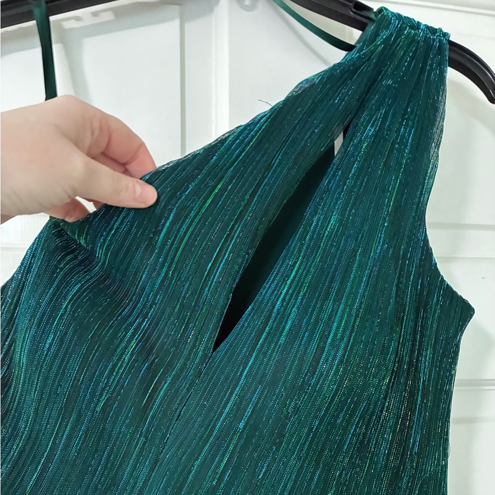 Betsy & Adam Emerald One-Shoulder Dress - Picture 3 of 8